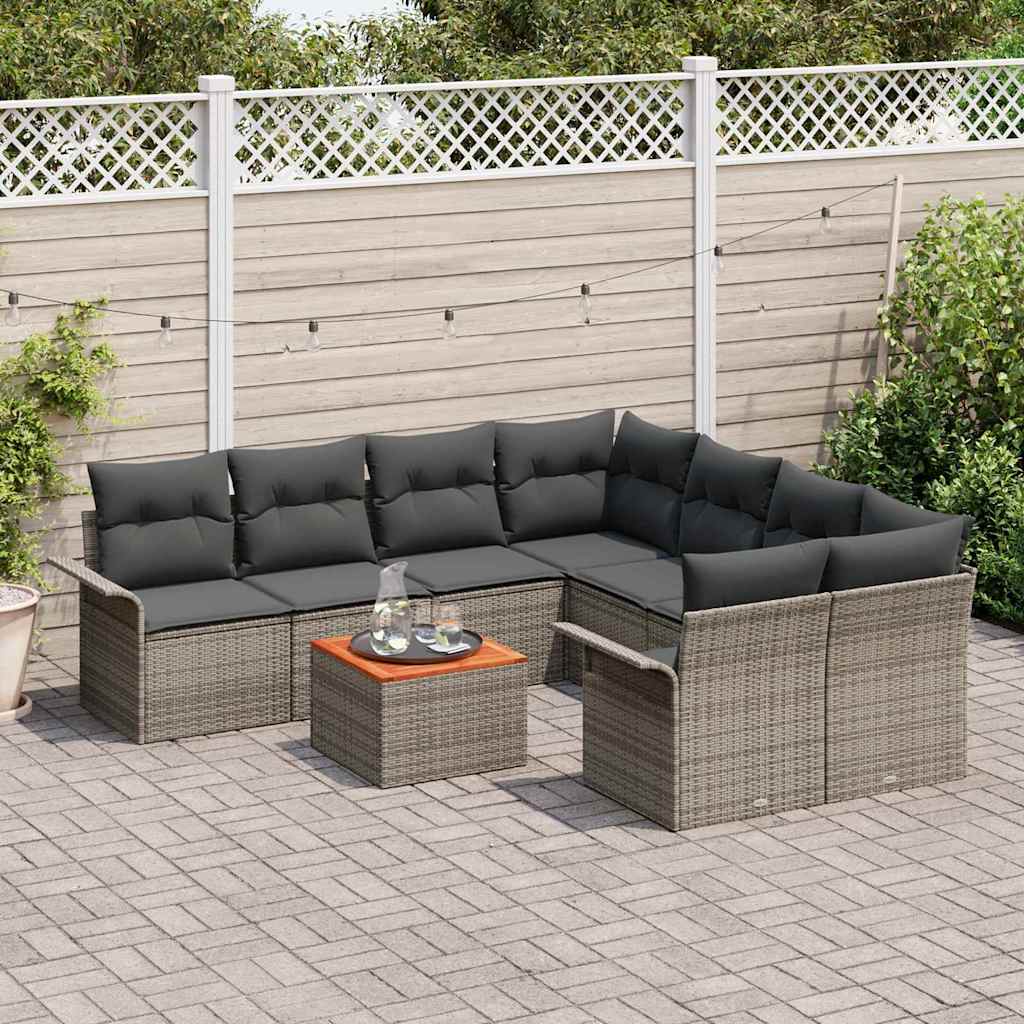Havesofa Sæt med pude 9 pcs Grå polyrattan
