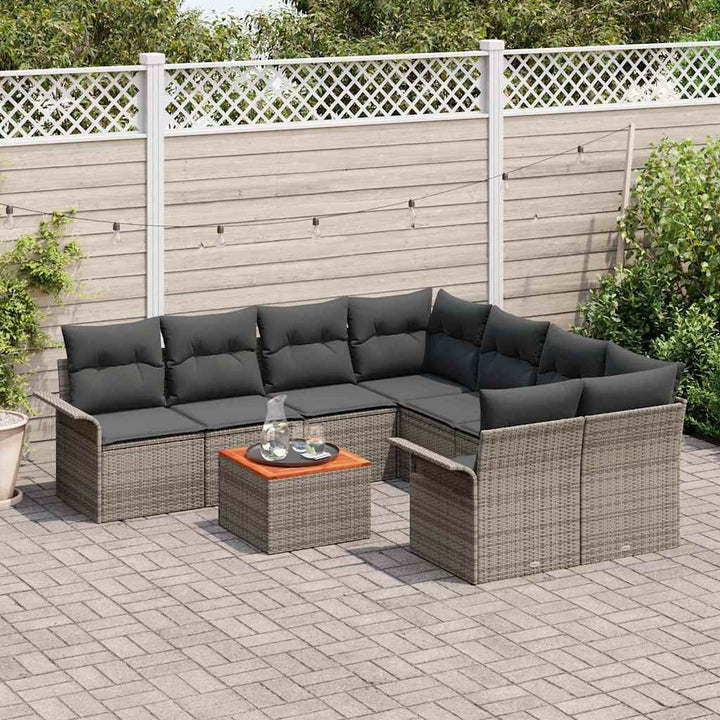 Havesofa Sæt med pude 9 pcs Grå polyrattan