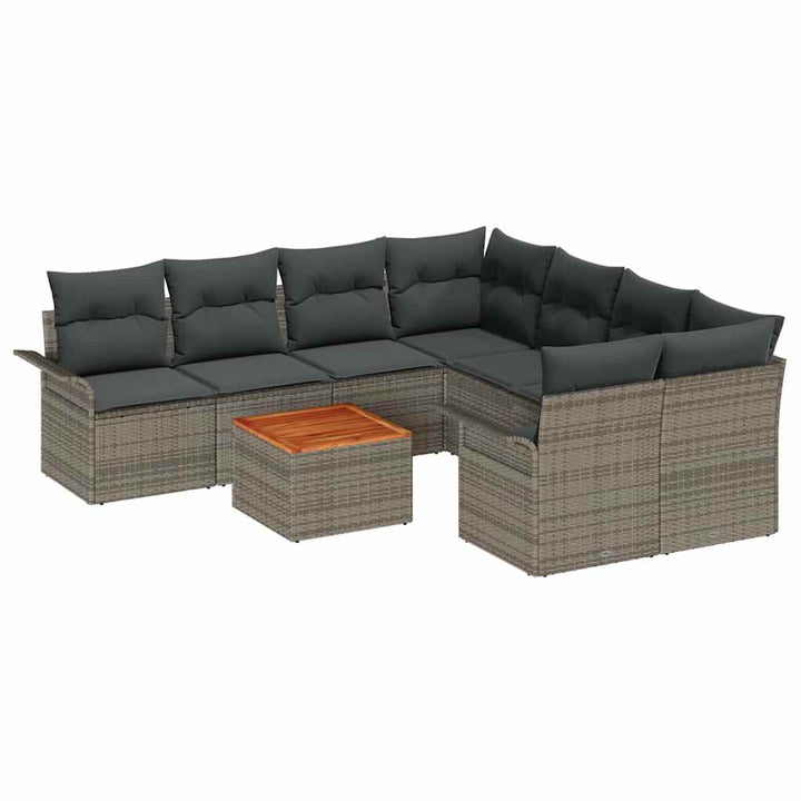 Havesofa Sæt med pude 9 pcs Grå polyrattan