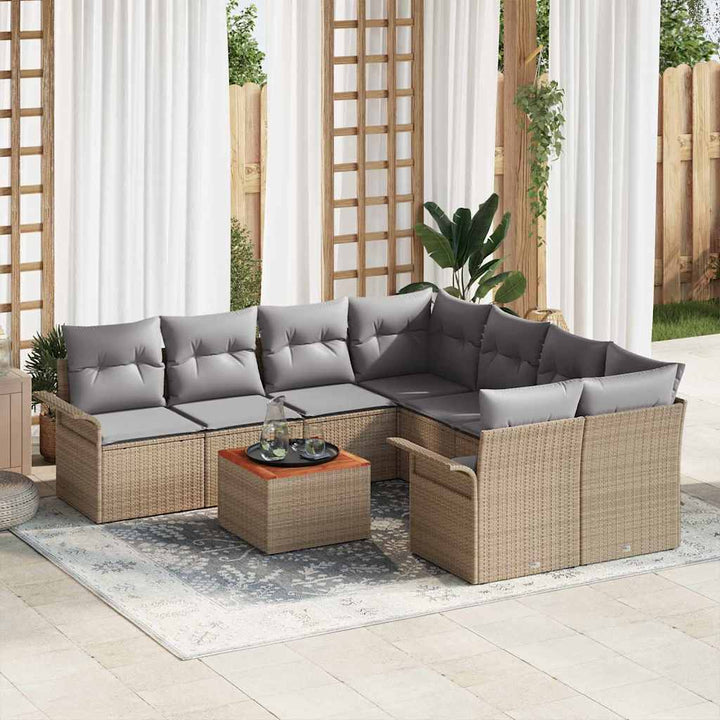 Havesofa Sæt med pude 9 pcs Beige polyrattan