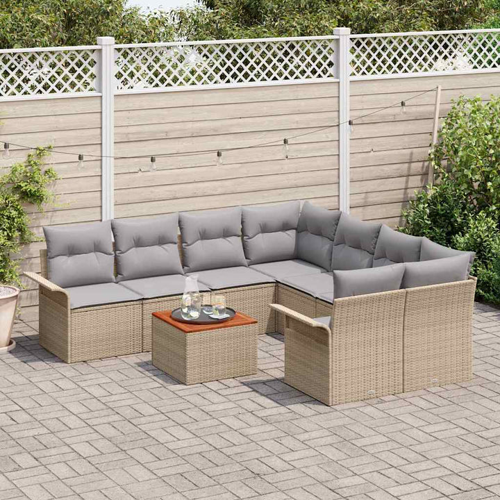 Havesofa Sæt med pude 9 pcs Beige polyrattan
