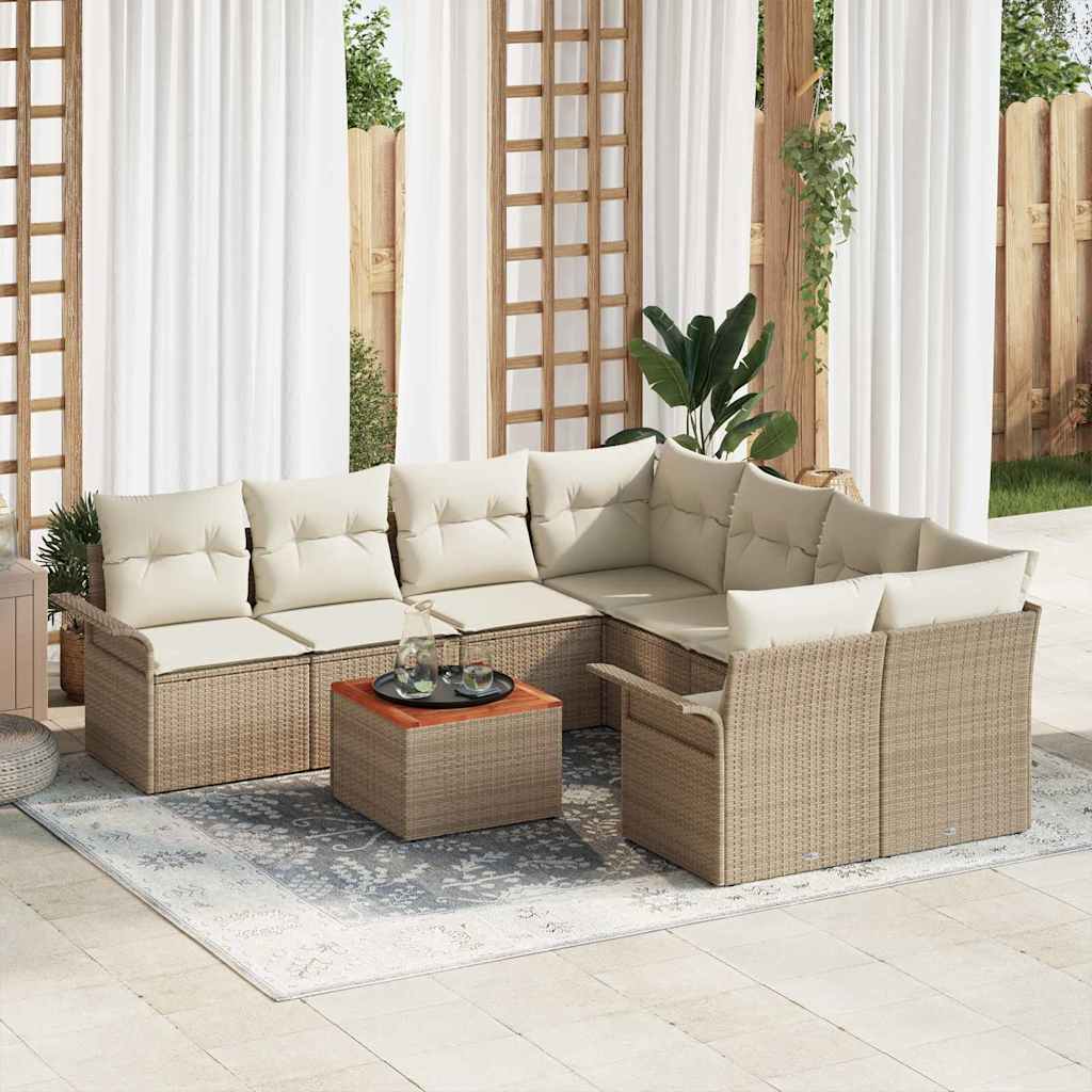 Havesofa Sæt med pude 9 pcs Beige polyrattan