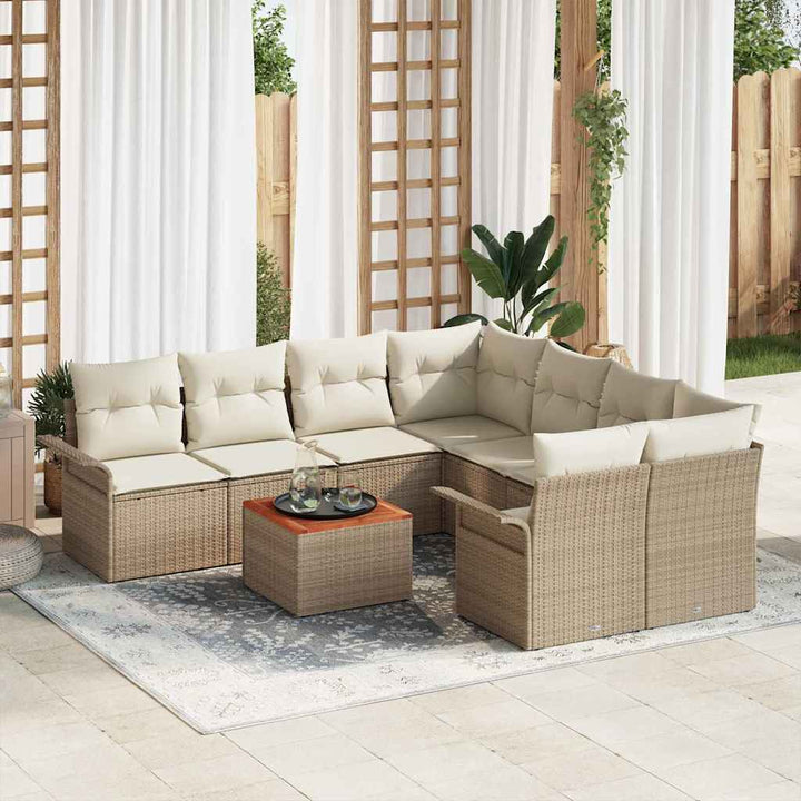 Havesofa Sæt med pude 9 pcs Beige polyrattan