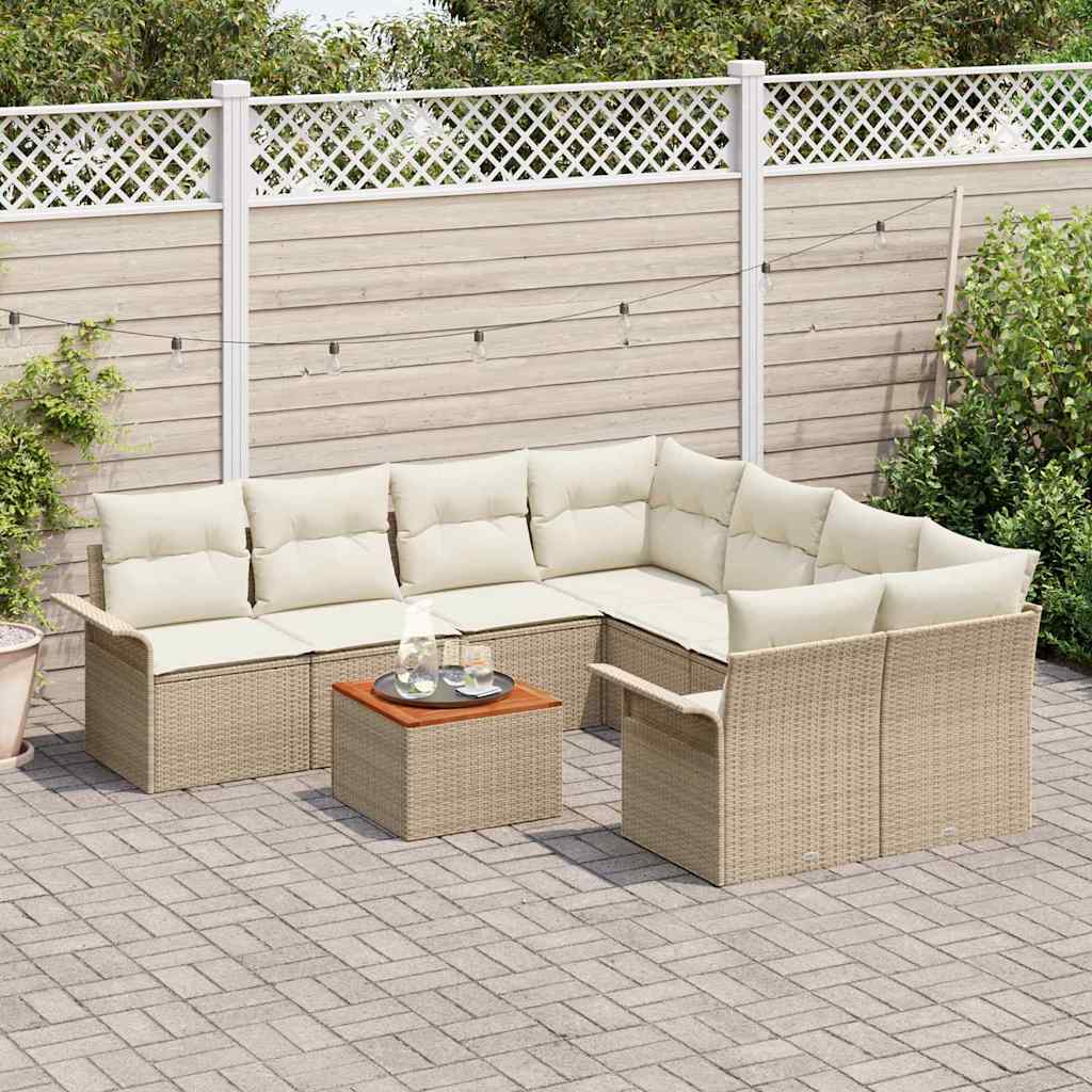 Havesofa Sæt med pude 9 pcs Beige polyrattan