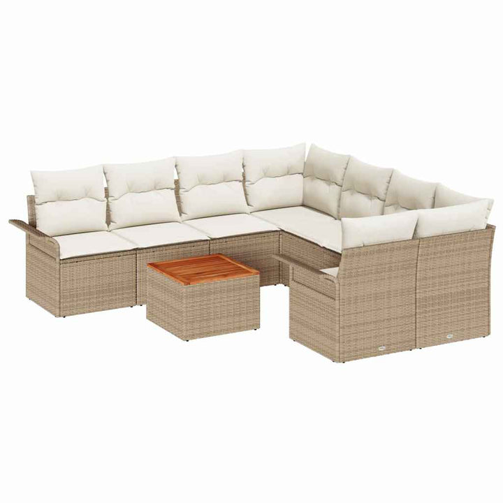 Havesofa Sæt med pude 9 pcs Beige polyrattan