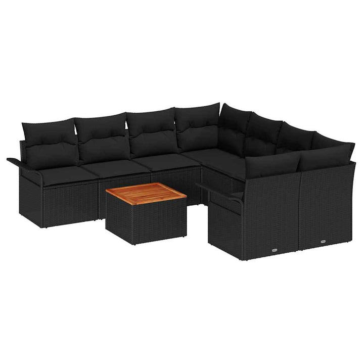 Havesofa Sæt med pude 9 pcs Sort polyrattan