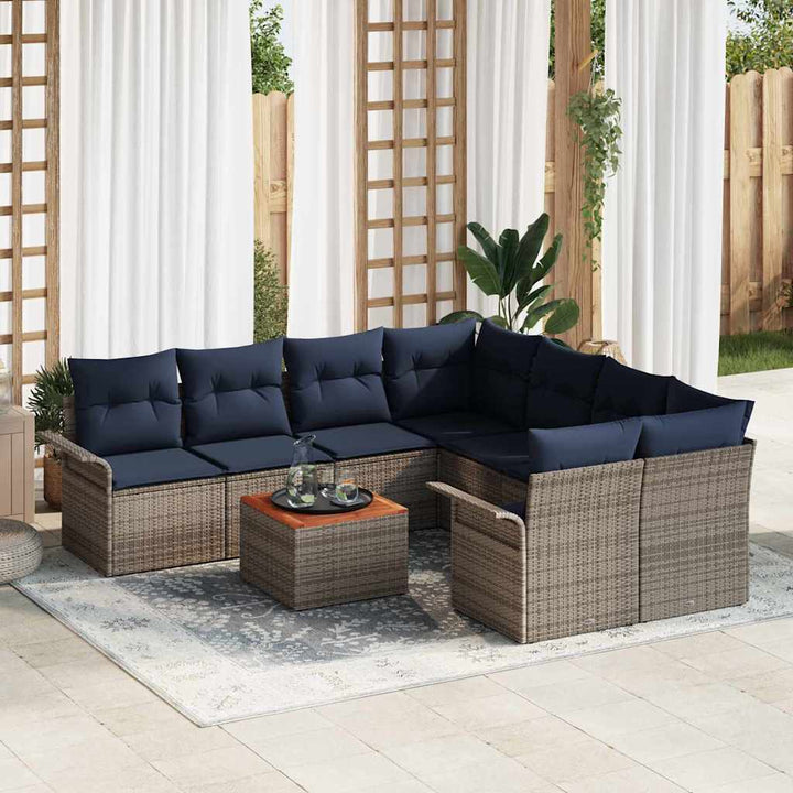 Havesofa Sæt med pude 9 pcs Grå polyrattan