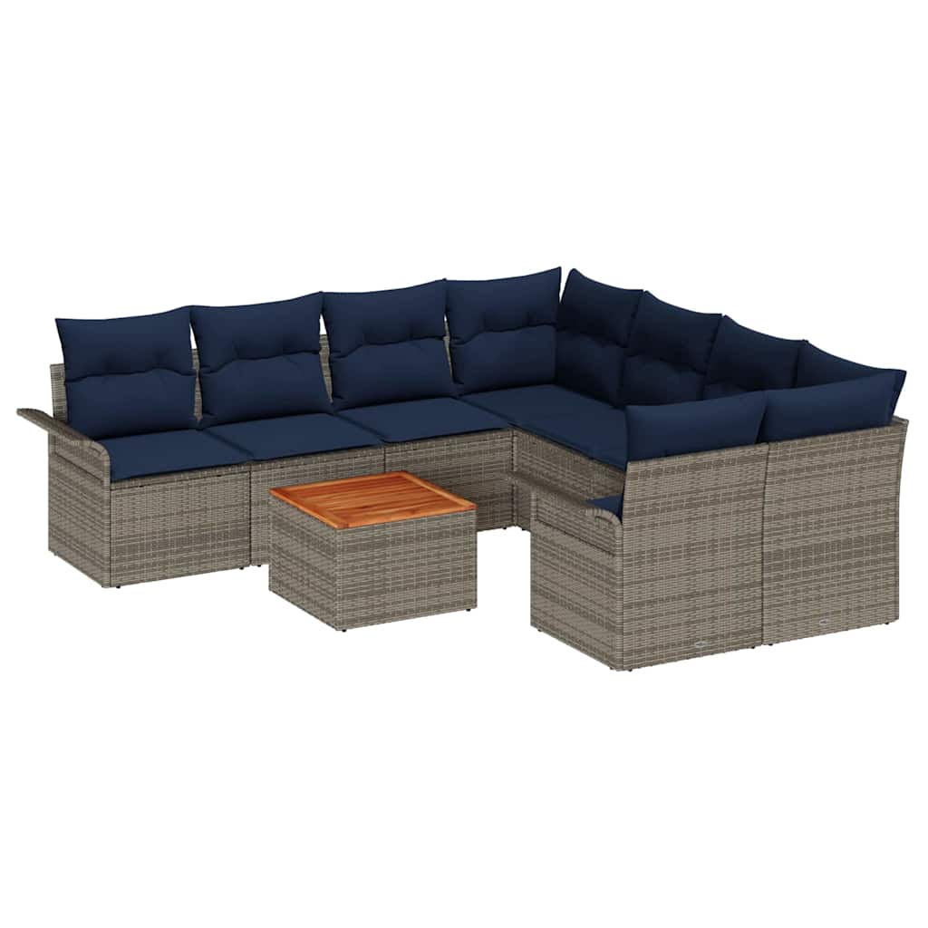 Havesofa Sæt med pude 9 pcs Grå polyrattan