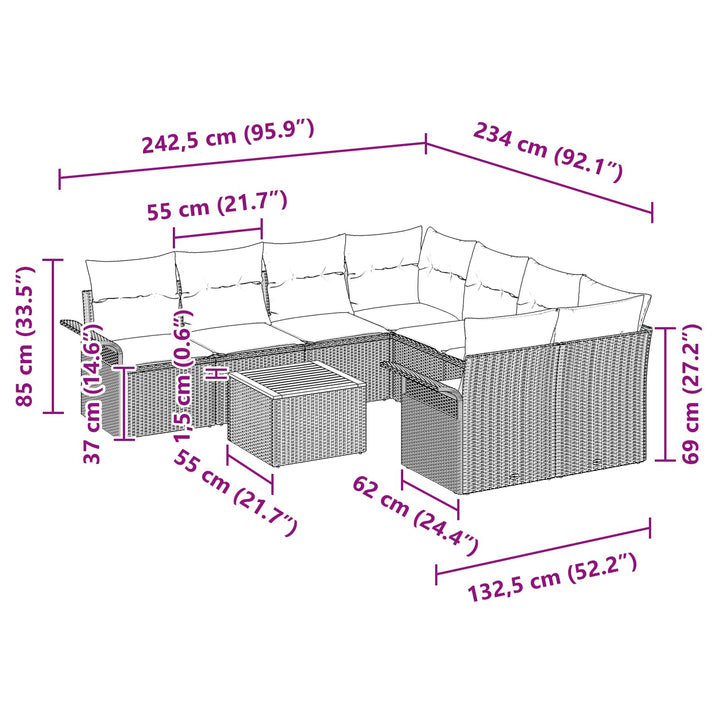 Havesofa Sæt med pude 9 pcs Sort polyrattan