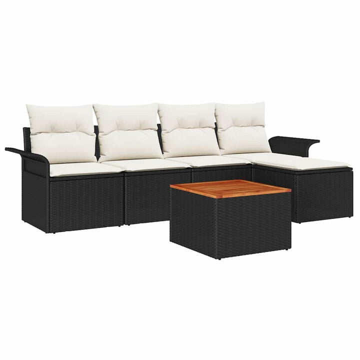 Havesofa Sæt med pude 6 pcs Sort polyrattan