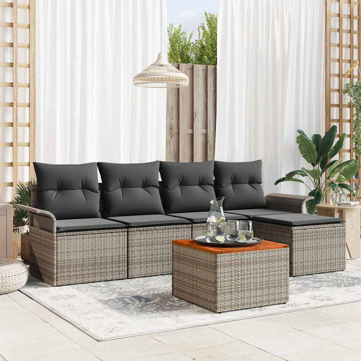 Havesofa Sæt med pude 6 pcs Grå polyrattan