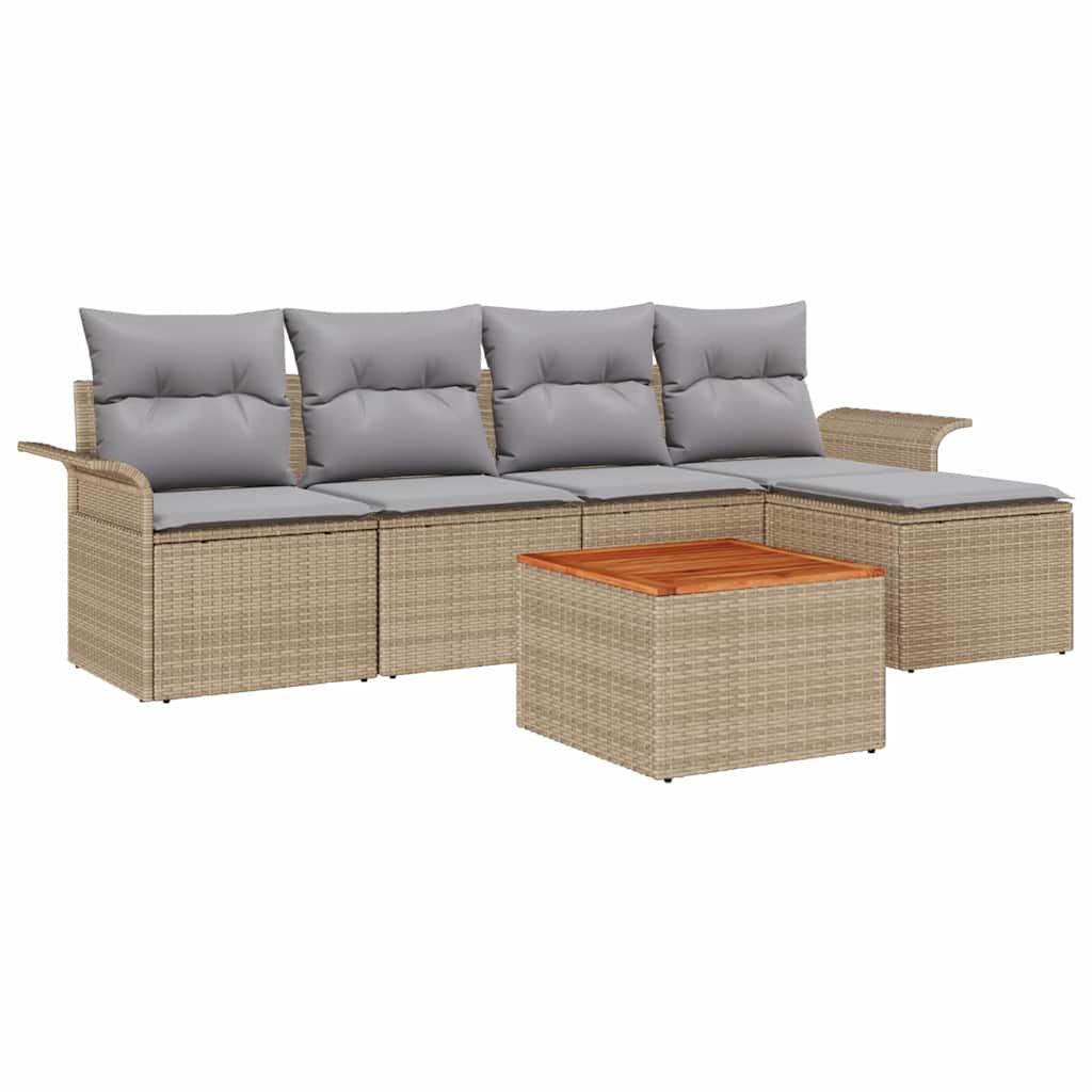 Havesofa Sæt med pude 6 pcs Beige polyrattan