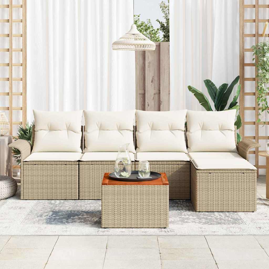 Havesofa Sæt med pude 6 pcs Beige polyrattan