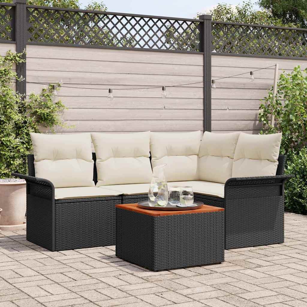 Havesofa Sæt 5 stk. Sort polyrattan