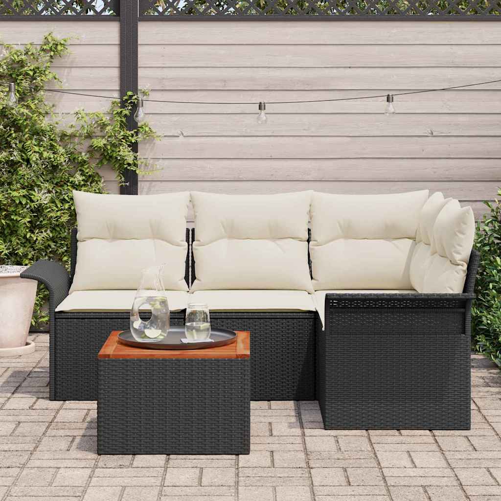 Havesofa Sæt 5 stk. Sort polyrattan