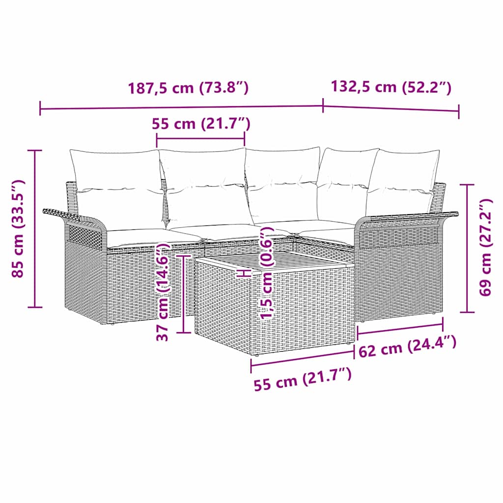 Havesofa Sæt 5 stk. Sort polyrattan
