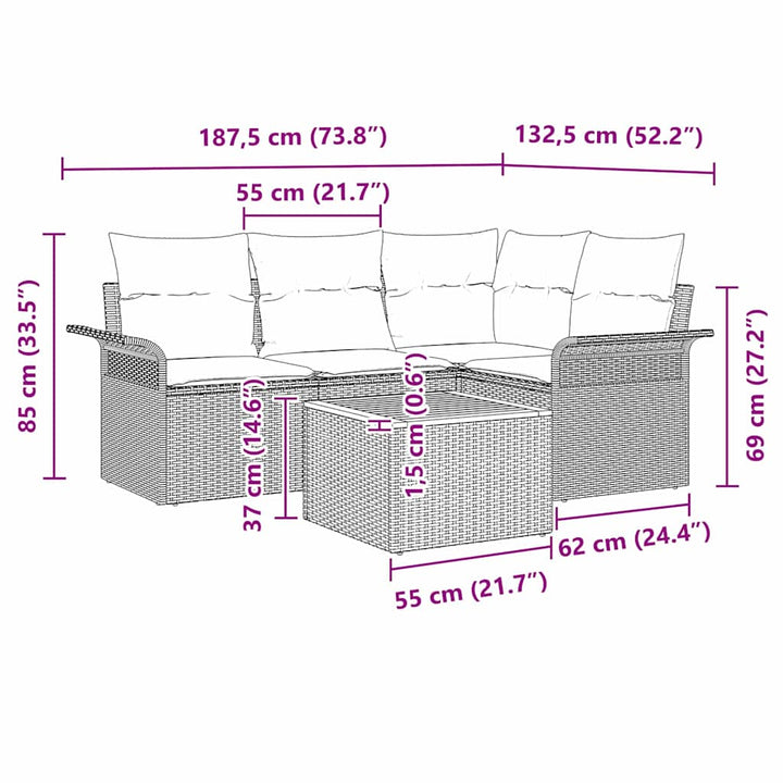 Havesofa Sæt 5 stk. Sort polyrattan