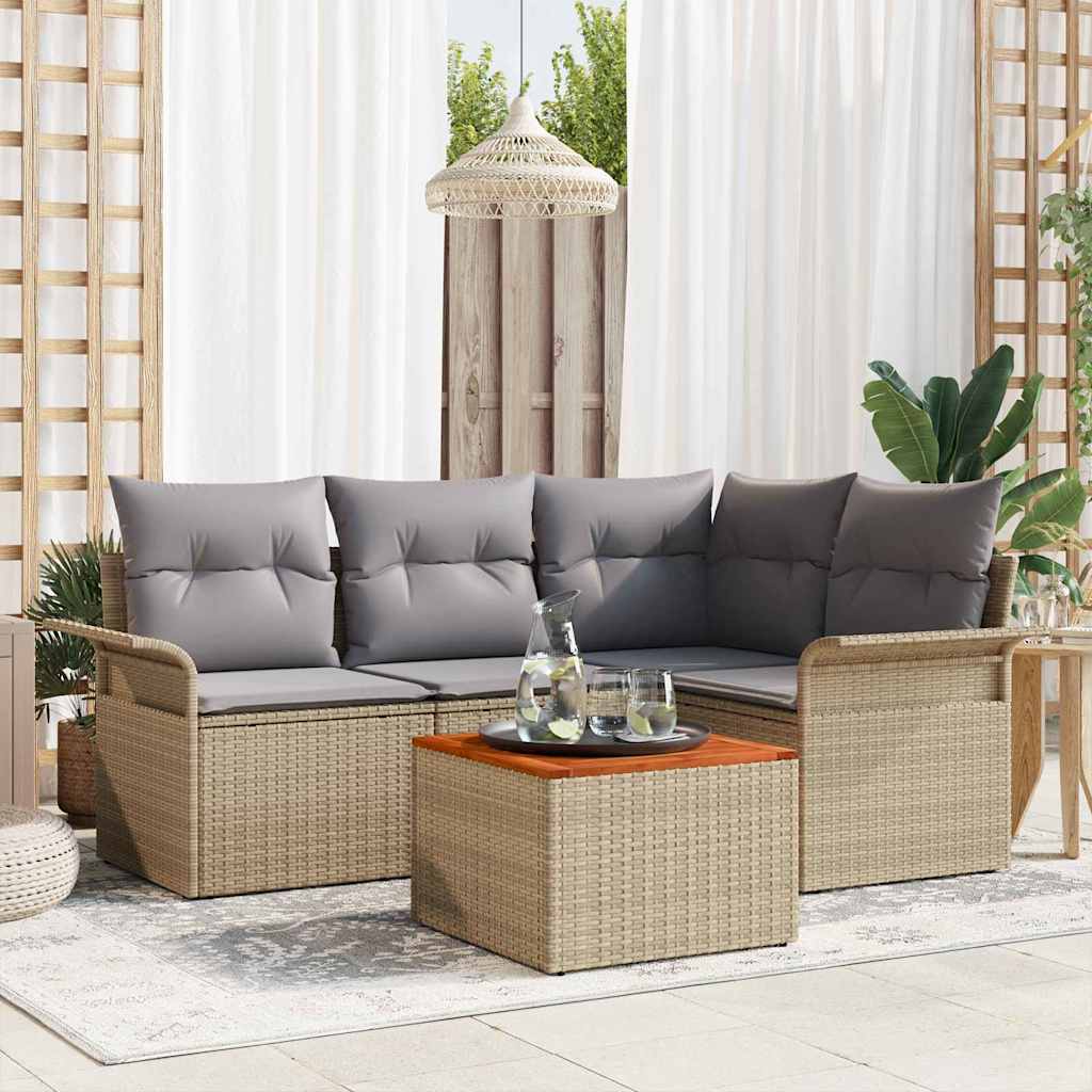 Havesofa Sæt med pude 5 pcs Beige polyrattan