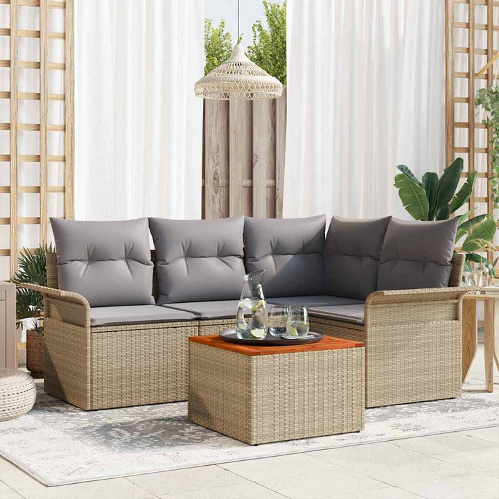 Havesofa Sæt med pude 5 pcs Beige polyrattan