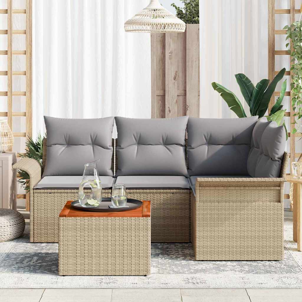 Havesofa Sæt med pude 5 pcs Beige polyrattan