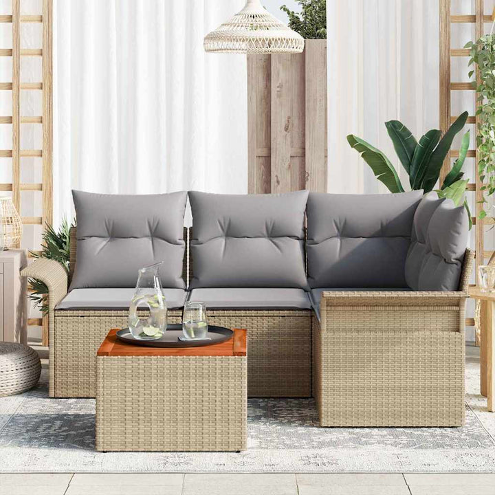 Havesofa Sæt med pude 5 pcs Beige polyrattan