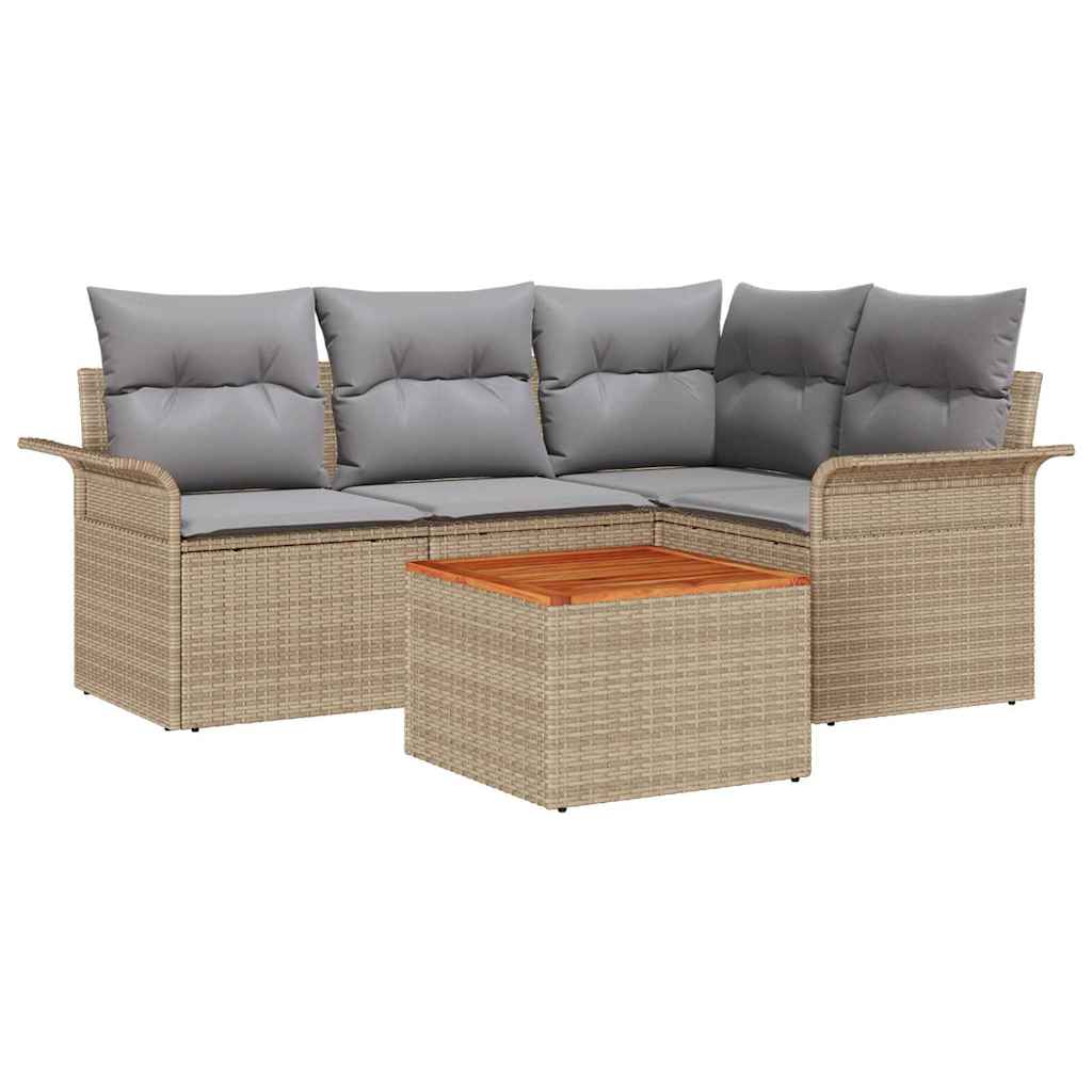 Havesofa Sæt med pude 5 pcs Beige polyrattan