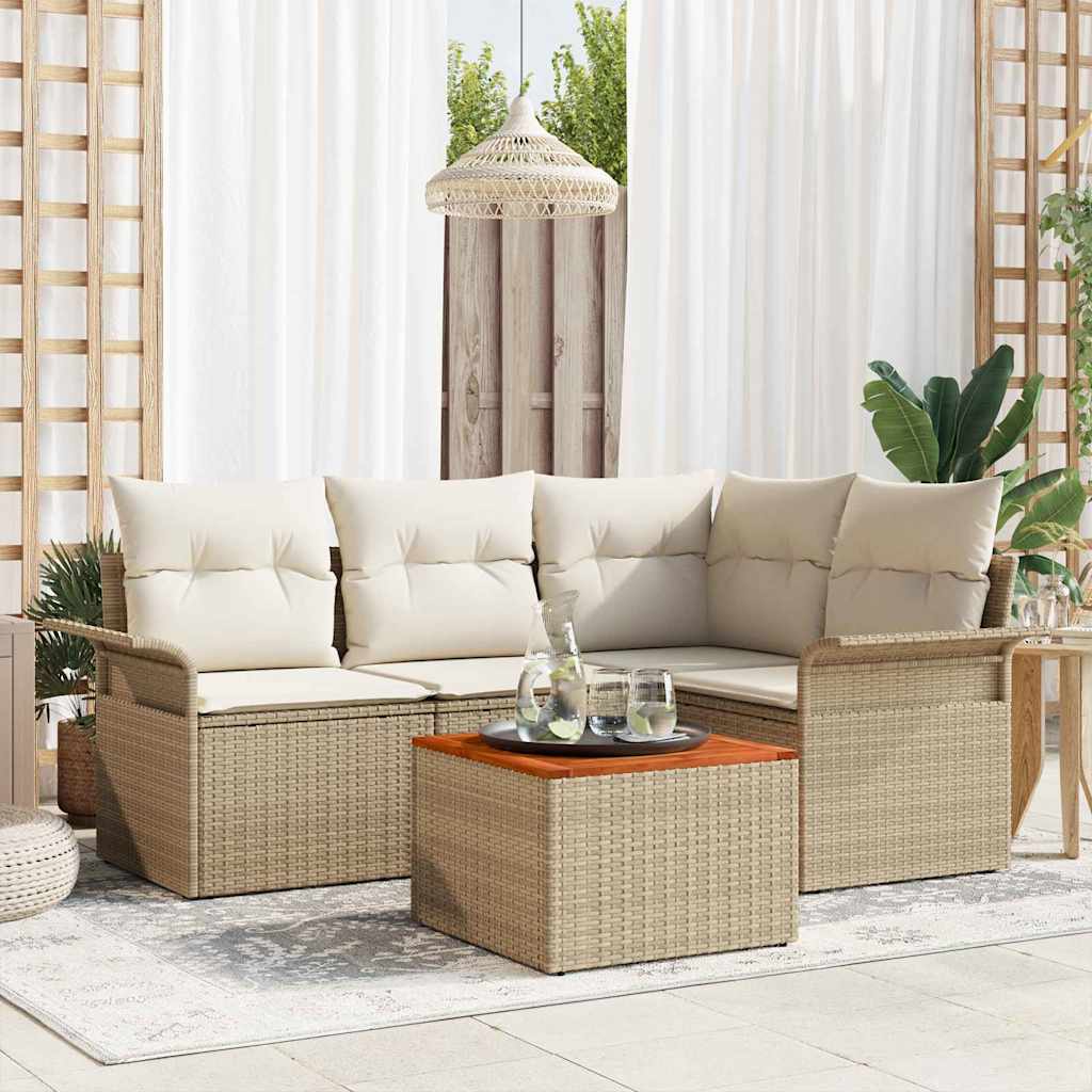 Havesofa Sæt med pude 5 pcs Beige polyrattan