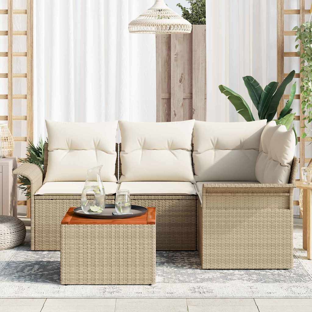 Havesofa Sæt med pude 5 pcs Beige polyrattan