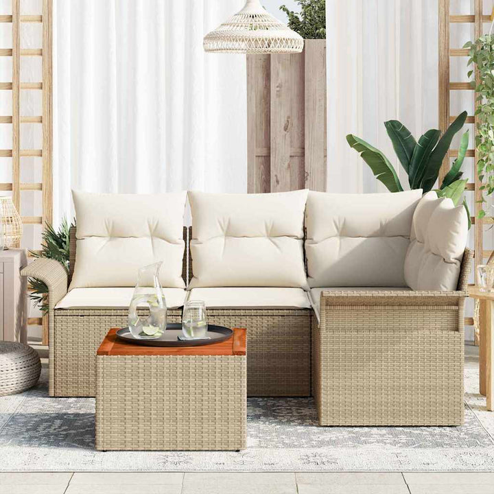 Havesofa Sæt med pude 5 pcs Beige polyrattan