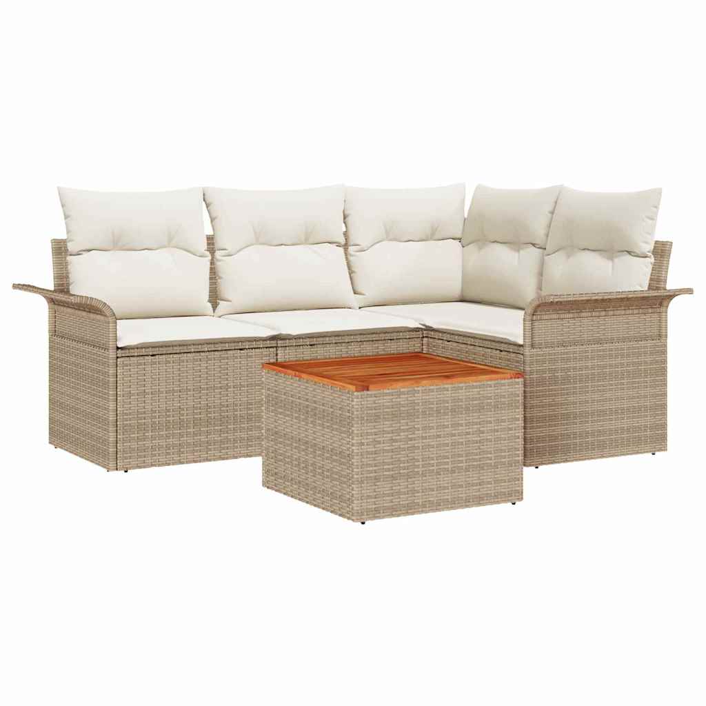 Havesofa Sæt med pude 5 pcs Beige polyrattan