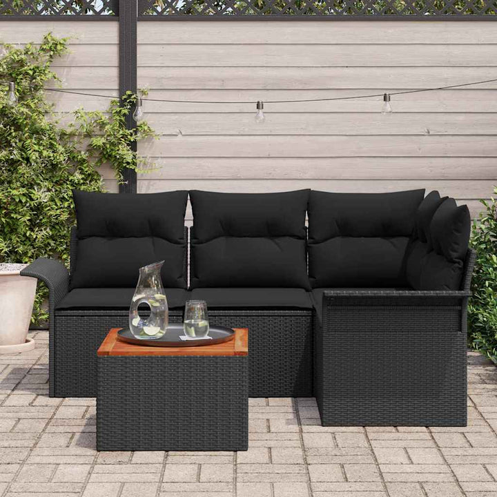 Havesofa Sæt med pude 5 pcs Sort polyrattan