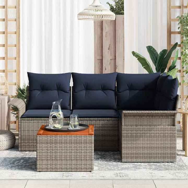 Havesofa Sæt med pude 5 pcs Grå polyrattan