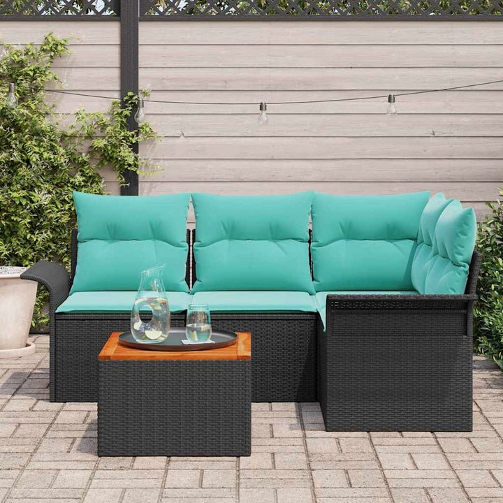 Havesofa Sæt med pude 5 pcs Sort polyrattan