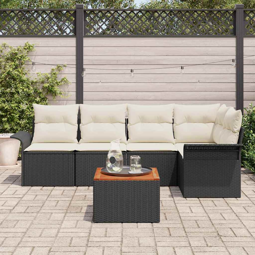 Havesofa Sæt 6 stk. Sort polyrattan