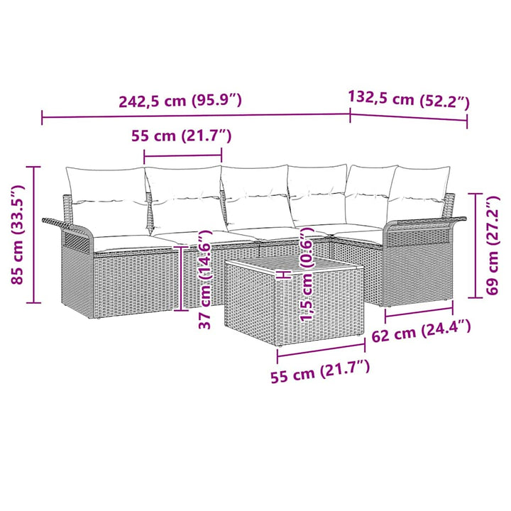 Havesofa Sæt 6 stk. Sort polyrattan