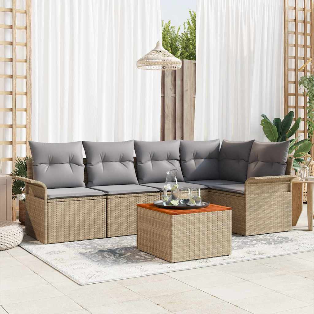 Havesofa Sæt med pude 6 pcs Beige polyrattan