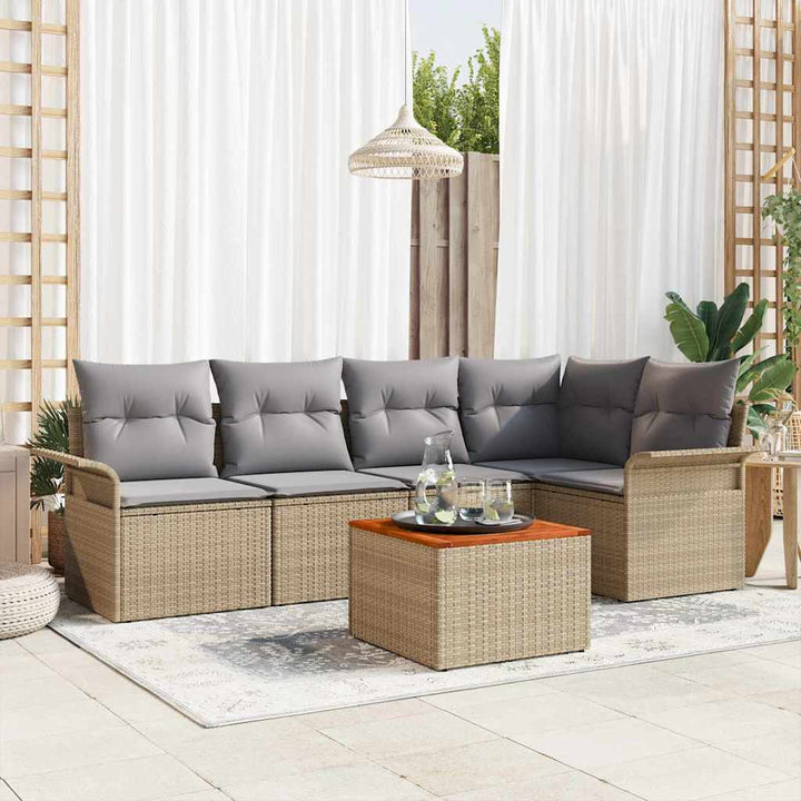 Havesofa Sæt med pude 6 pcs Beige polyrattan