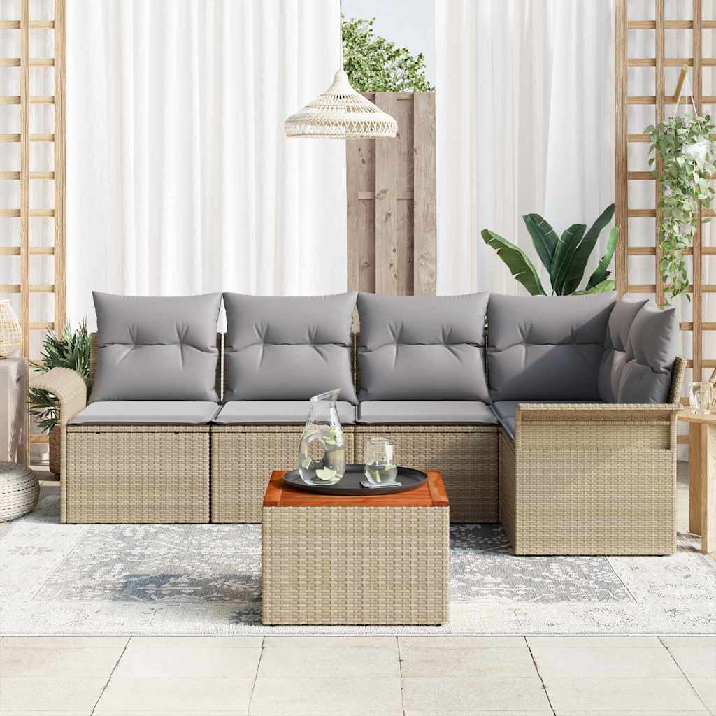 Havesofa Sæt med pude 6 pcs Beige polyrattan