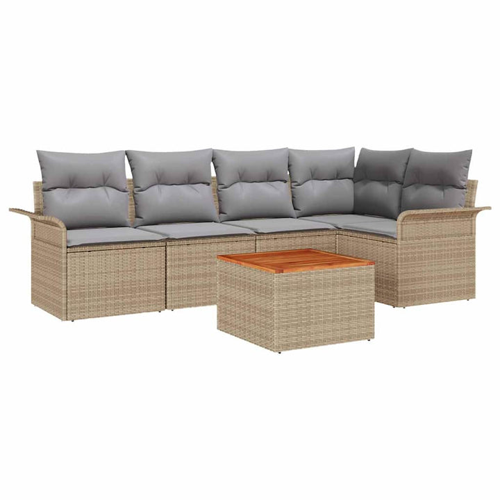 Havesofa Sæt med pude 6 pcs Beige polyrattan