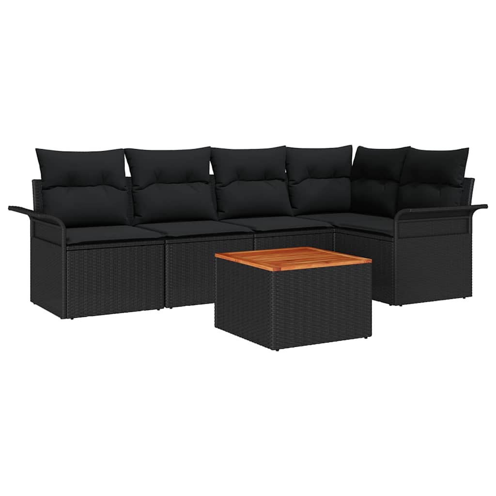 Havesofa Sæt med pude 6 pcs Sort polyrattan