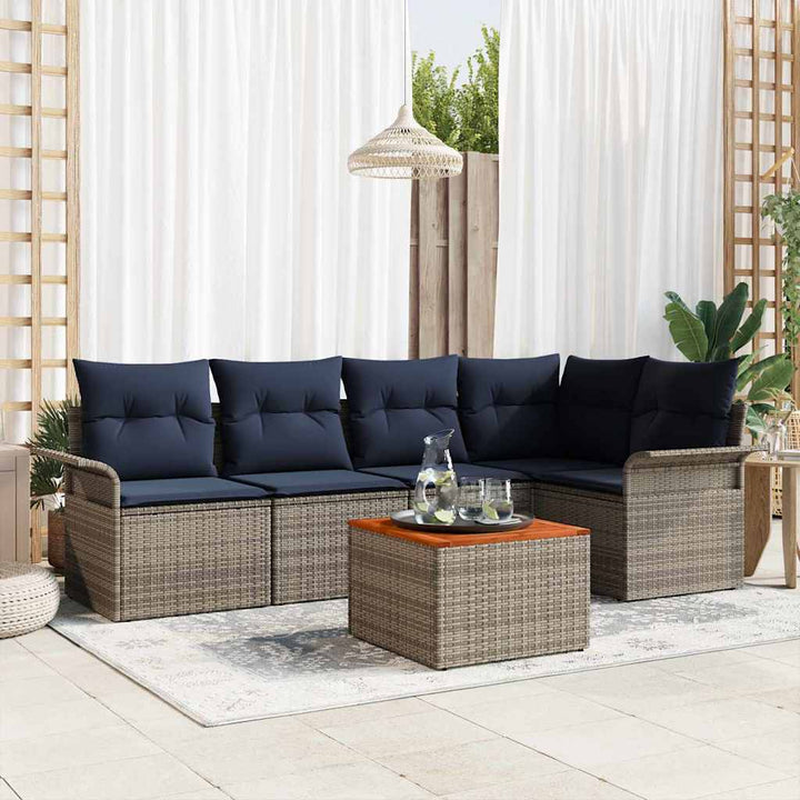 Havesofa Sæt med pude 6 pcs Grå polyrattan