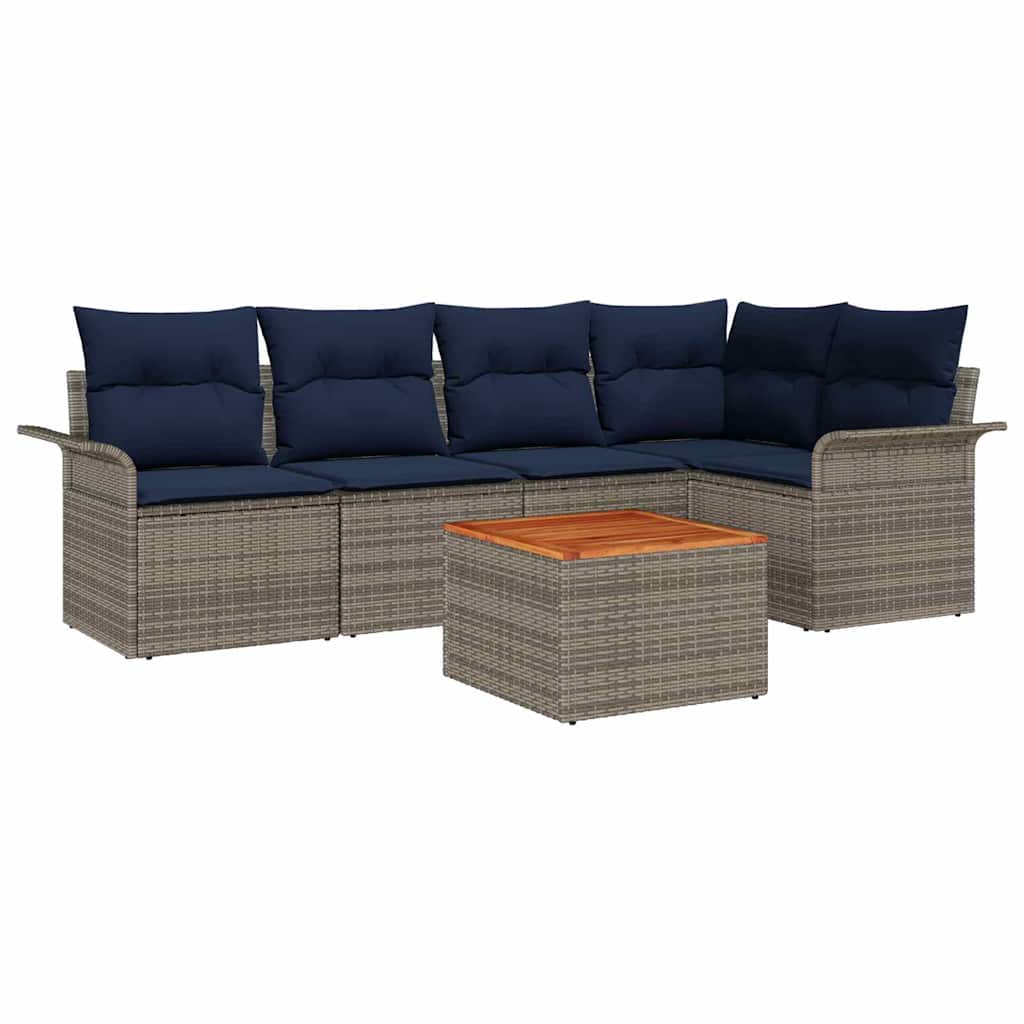 Havesofa Sæt med pude 6 pcs Grå polyrattan