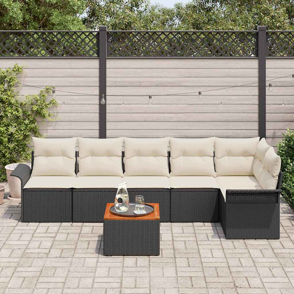 Havesofa Sæt med pude 7 pcs Sort polyrattan