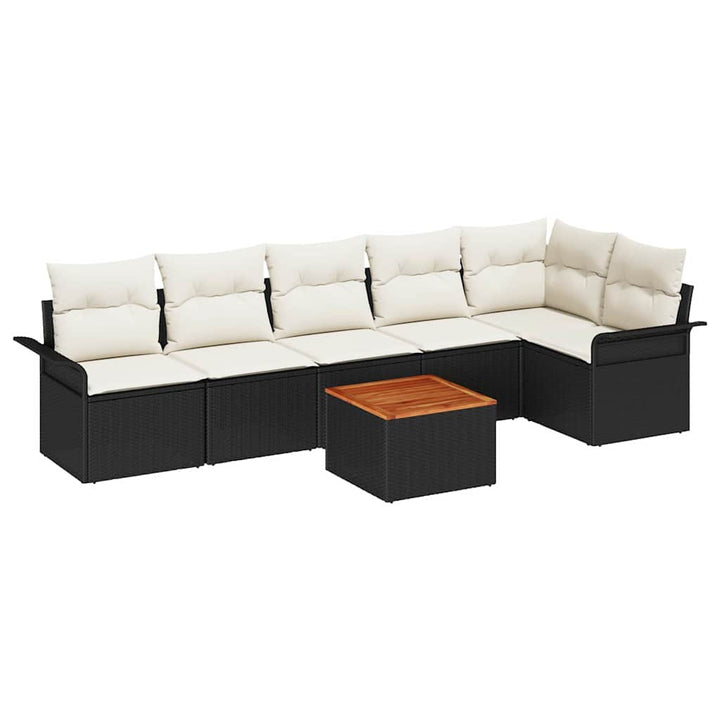 Havesofa Sæt med pude 7 pcs Sort polyrattan