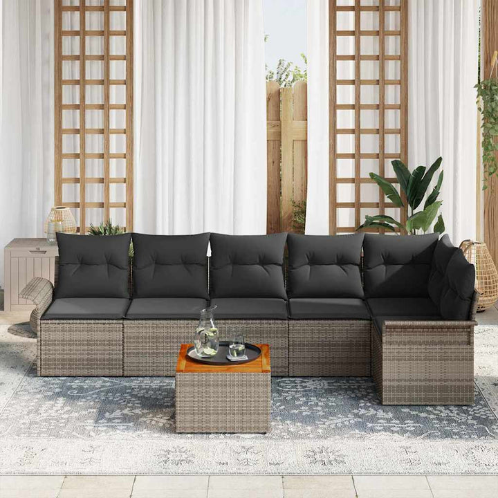 Havesofa Sæt med pude 7 pcs Grå polyrattan