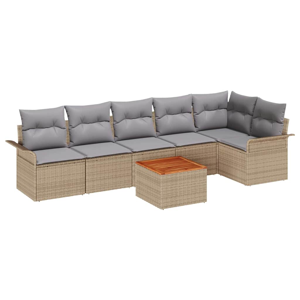 Havesofa Sæt med pude 7 pcs Beige polyrattan