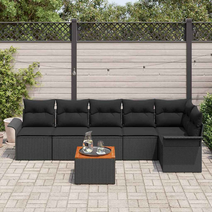 Havesofa Sæt med pude 7 pcs Sort polyrattan