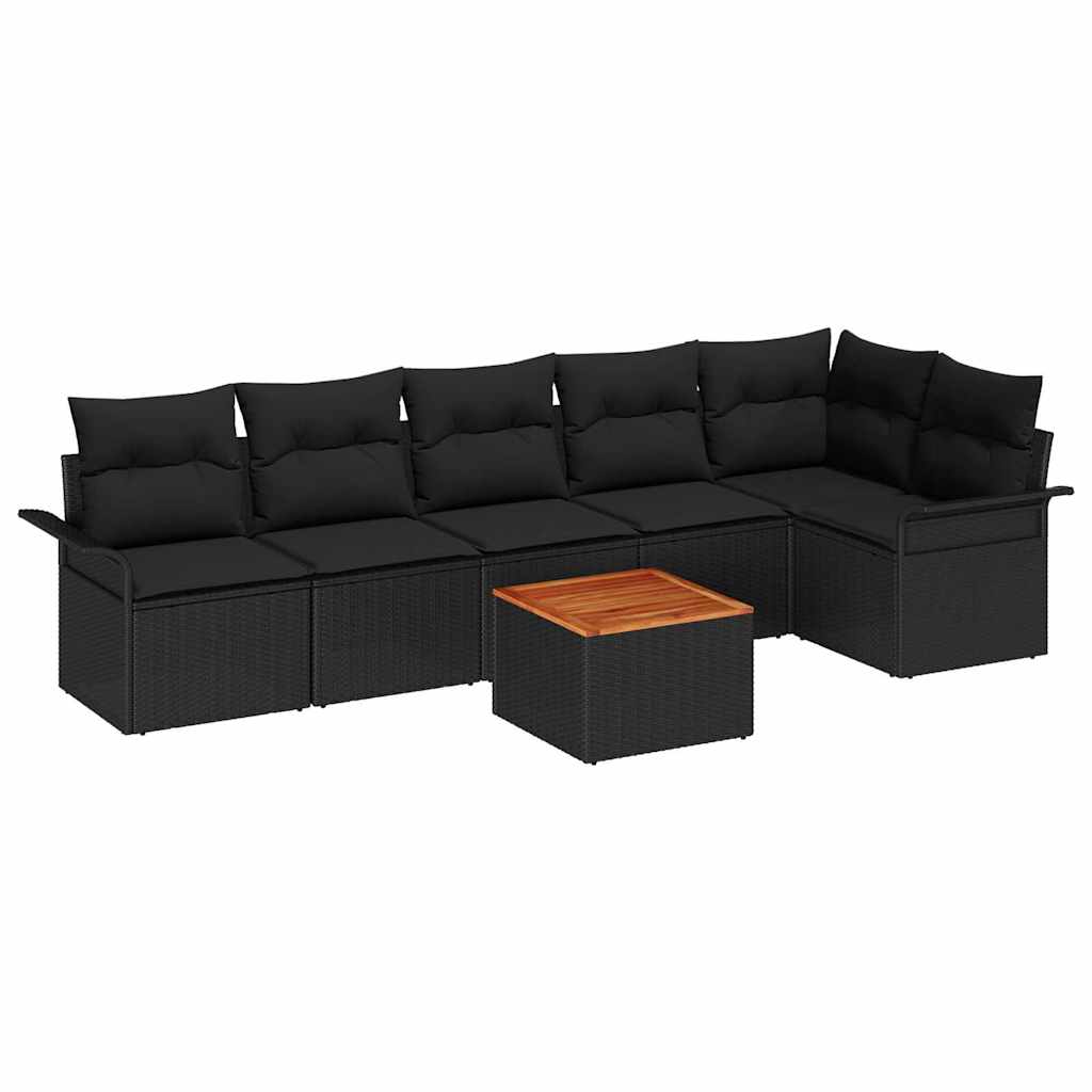 Havesofa Sæt med pude 7 pcs Sort polyrattan