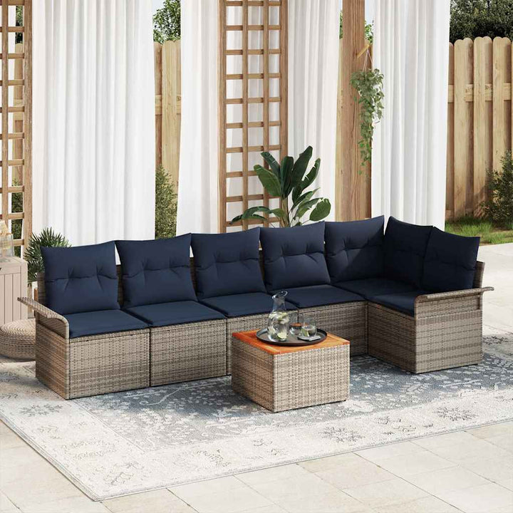 Havesofa Sæt med pude 7 pcs Grå polyrattan