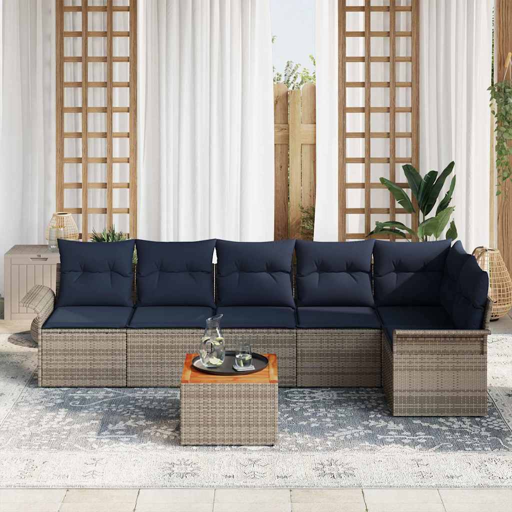 Havesofa Sæt med pude 7 pcs Grå polyrattan
